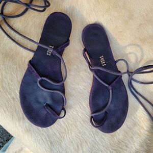 TKEES Navy Blue Suede Greek Sandals
